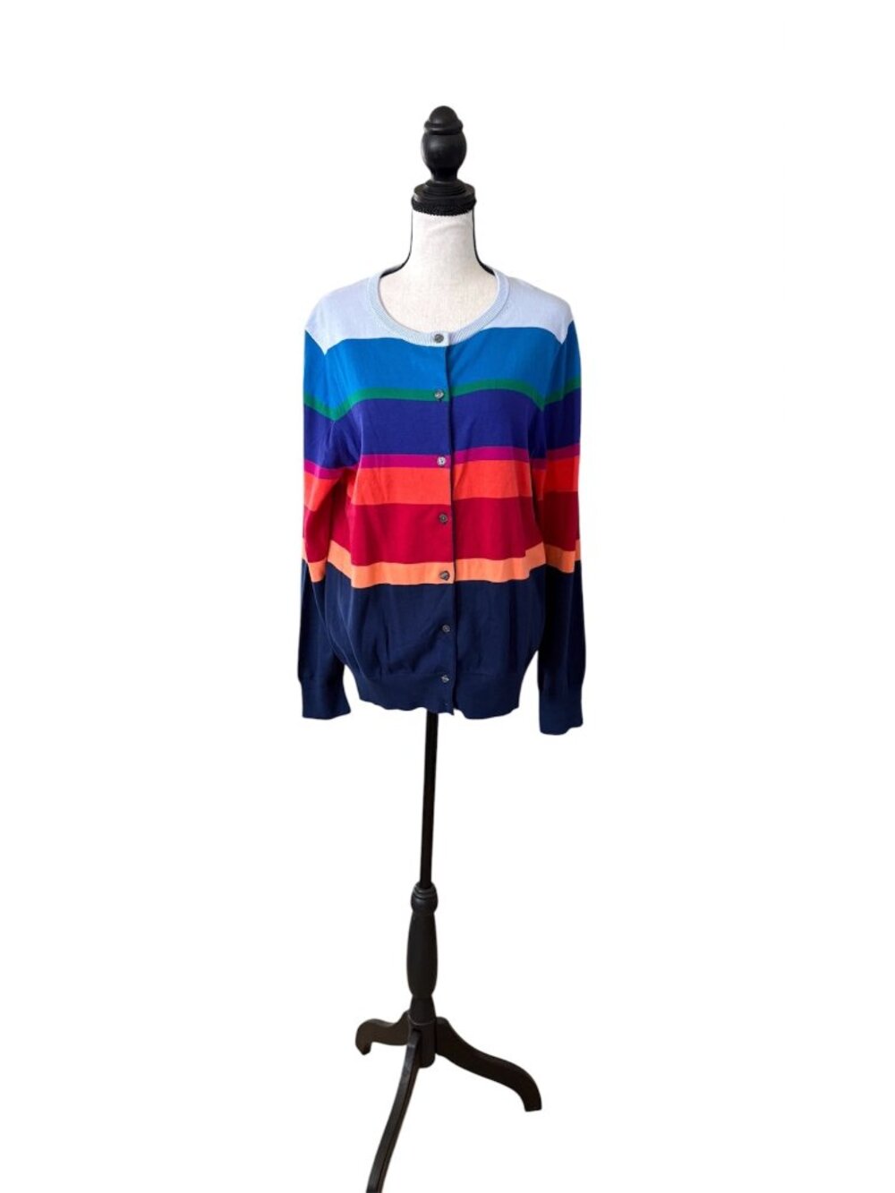 Lands End Striped Cotton Lightweight Cardigan Sweater Size Medium